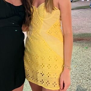 Yellow Gingham Cutout Tie Strap Dress